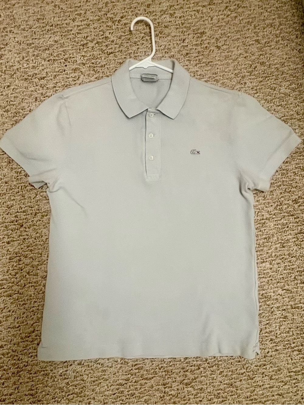 Men’s Lacoste Light Gray Polo - Signature Logo - Size Medium - Slim Fit
